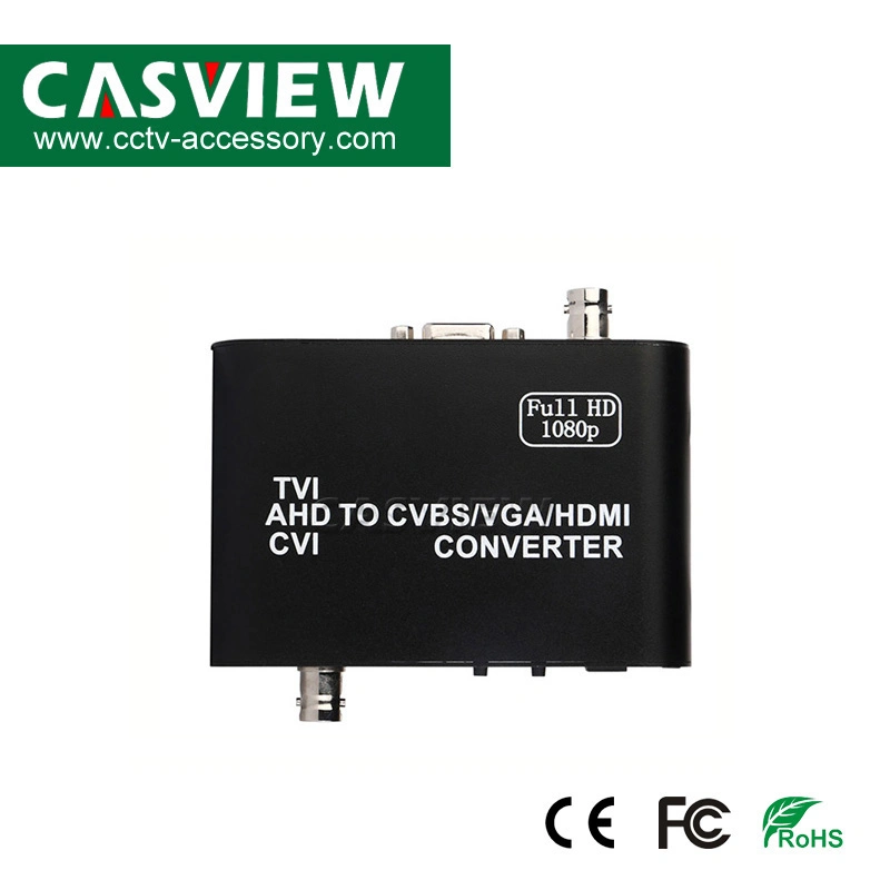 Tvi/Ahd/Cvi to CVBS/ VGA/ HDMI Converter Support 1080P Input/Output 500m CCTV HD Video Converter with EU/Us Plug Power