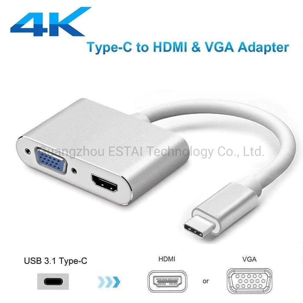 USB C to HDMI/DVI/VGA Adapter, 4 in 1 USB 3.0 Type-C Hub VGA/HDMI/DVI Video Adapter, 4K UHD Male to Female Multi-Display Video Converter