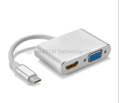 USB-C - HDMI/DVI/VGA 어댑터, 4 in 1 USB 3.0 Type-C 허브 VGA/HDMI/DVI 비디오 어댑터, 4K UHD Male - Female 멀티 디스플레이 비디오 컨버터