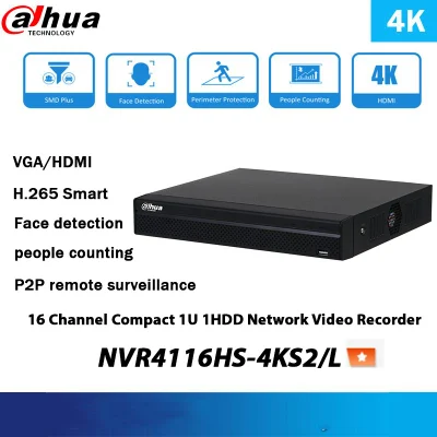 PoE NVR4116HS-4ks2/L NVR이 없는 Dahua 4K 4/8/16 채널 CCTV 보안 네트워크 비디오 레코더