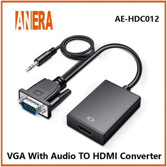 Anera 뜨거운 판매 VGA-HDMI 변환기 비디오 AV 변환기 어댑터 케이블(오디오 포함)